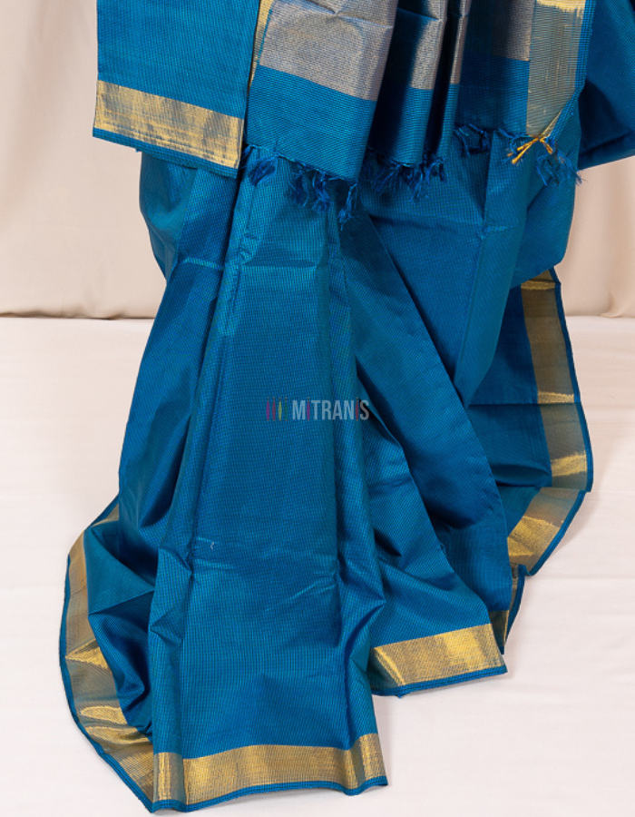 Pure Zari Kanjivaram Silk Blue Saree - Image 2