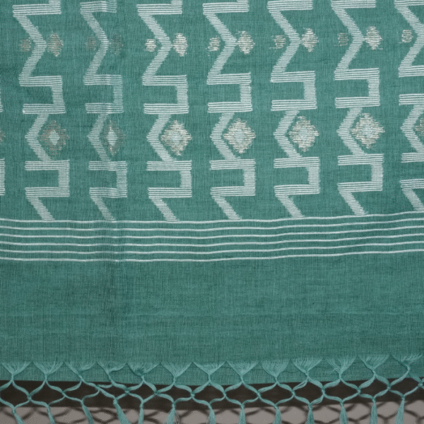 Cotton By Cotton Needle Saree Greenish Jamdani | Mitranis