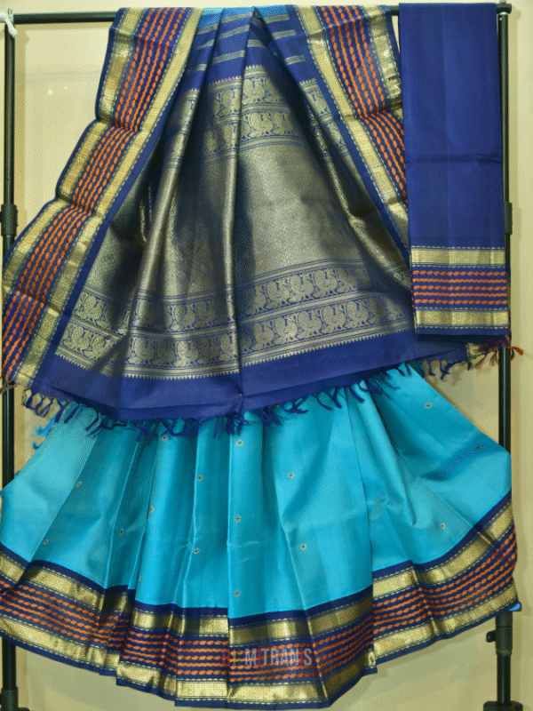 Pure Zari Kanjivaram Silk Peacock Blue Saree | Mitranis