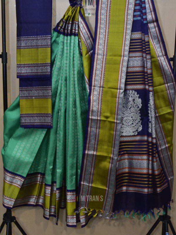 Pure Zari Kanjivaram Silk Green Saree 48 Motifs | Mitranis