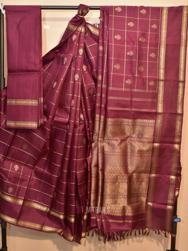 Pure Zari Kanjivaram Silk Saree Dark Wine | Mitranis