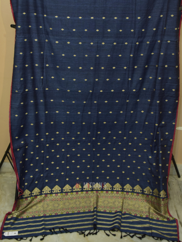 Assam Eri by Eri Silk Denim Blue Saree | Mitranis