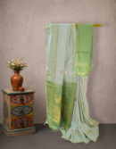Pastel Green Pure Zari Kanjivaram Silk Saree with Peacock Motifs | Mitranis