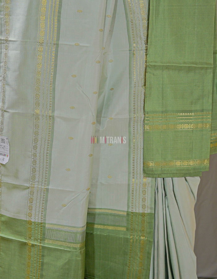 Pastel Green Pure Zari Kanjivaram Silk Saree with Peacock Motifs - Image 2