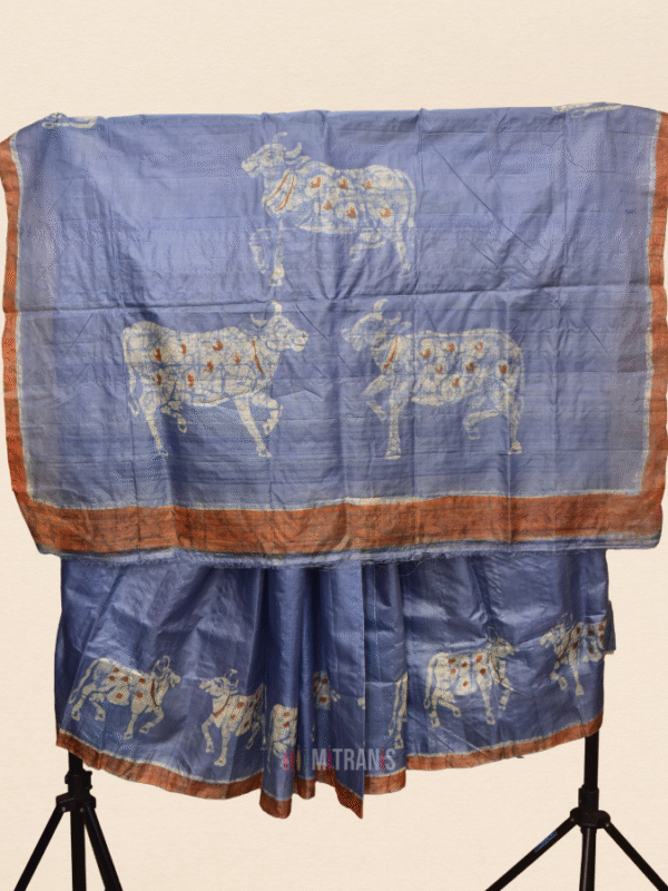 Hand Batik on Tussar Silk Saree Blue | Mitranis