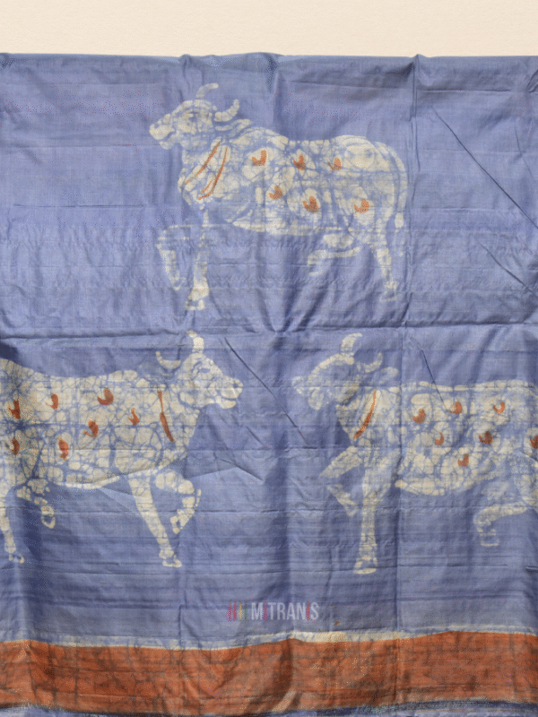 Hand Batik on Tussar Silk Saree Blue | Mitranis