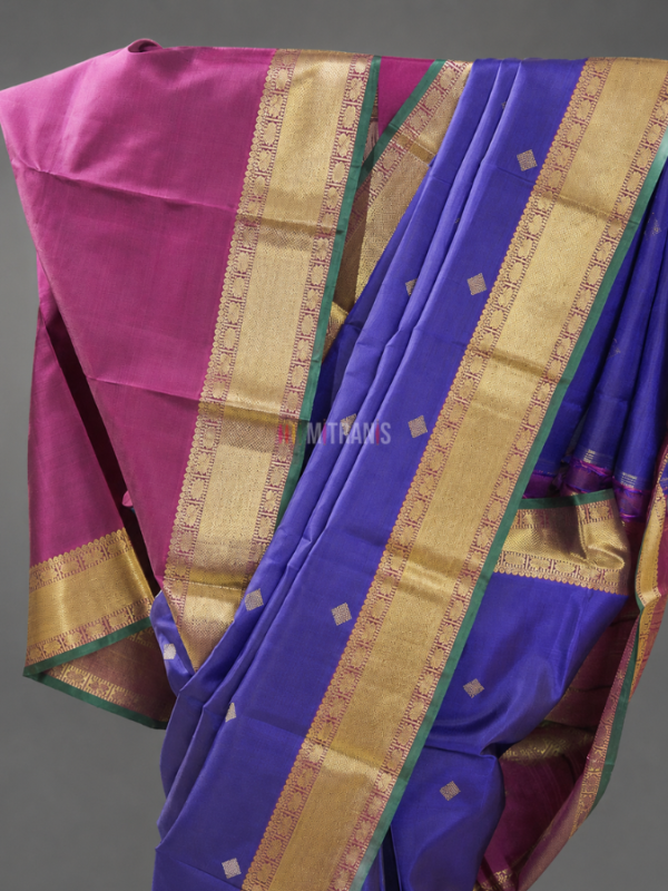 Bluish Purple Pure Zari Kanchipuram Silk Saree with Diamond Motifs and Rettapet Border