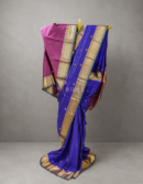 Bluish Purple Pure Zari Kanchipuram Silk Saree with Diamond Motifs and Rettapet Border