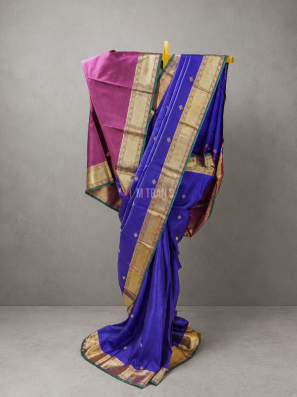 Bluish Purple Pure Zari Kanchipuram Silk Saree with Diamond Motifs and Rettapet Border
