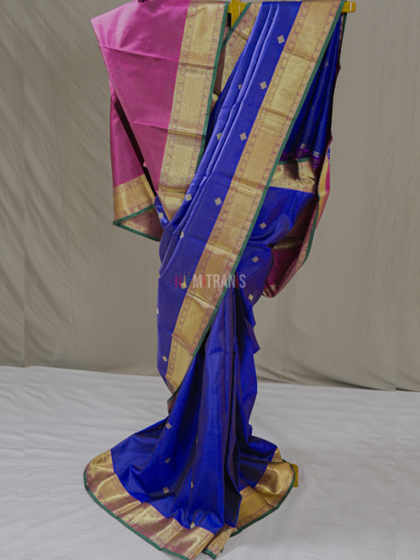 Bluish Purple Pure Zari Kanchipuram Silk Saree | Mitranis