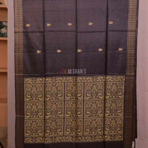 Kosa Tussar Silk Dark Slate Saree | Mitranis