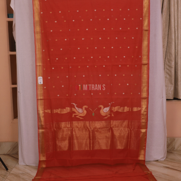 Venkatgiri Cotton by Cotton Brick Red Saree | Mitranis