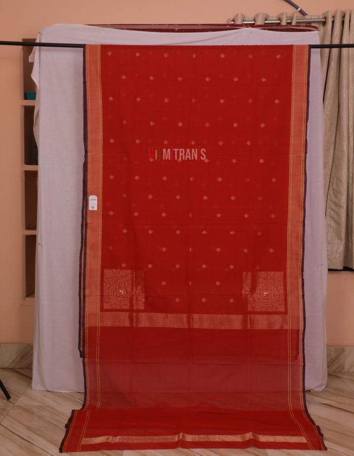 Cotton By Cotton Vermillion Red Banarasi