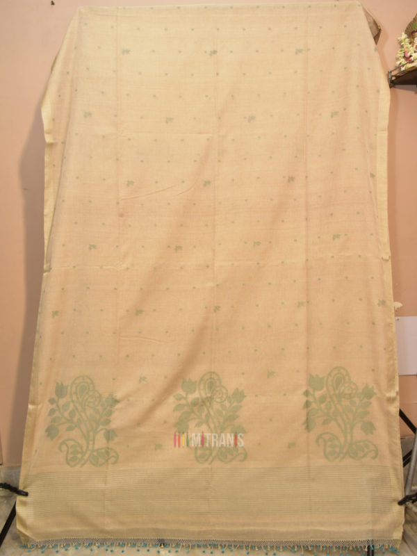 Tussar Cotton Needle Jamdani Pastel Green Saree