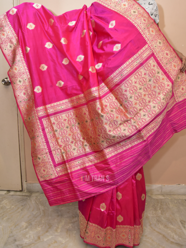 Single Katan Benarasi Saree Rani Pink