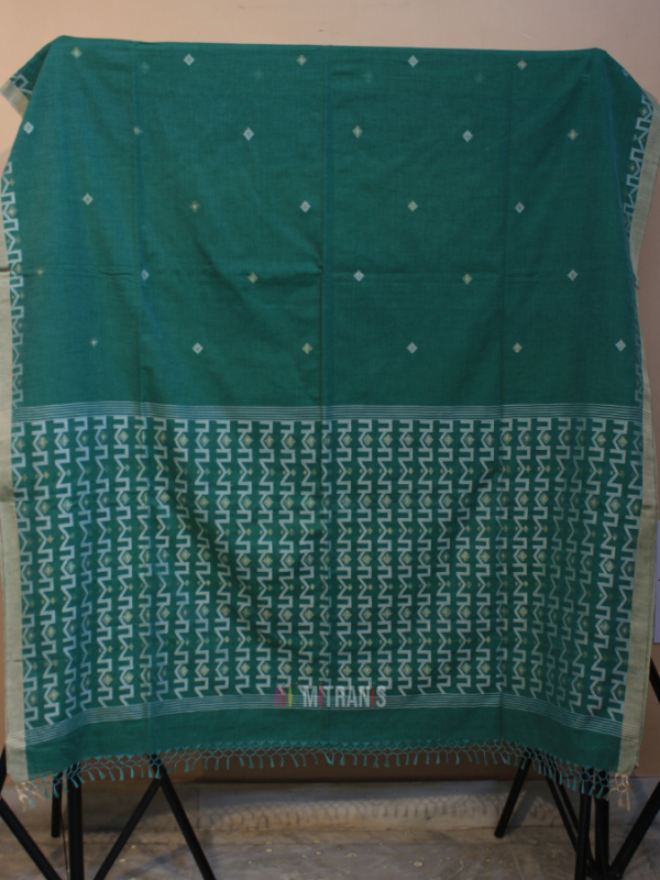 Cotton By Cotton Needle Saree Greenish Jamdani