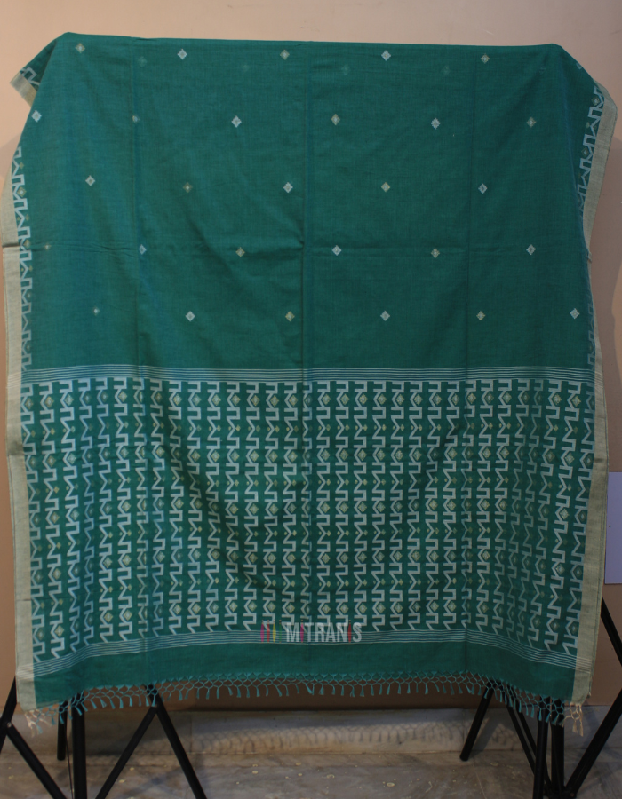Cotton By Cotton Needle Saree Greenish Jamdani