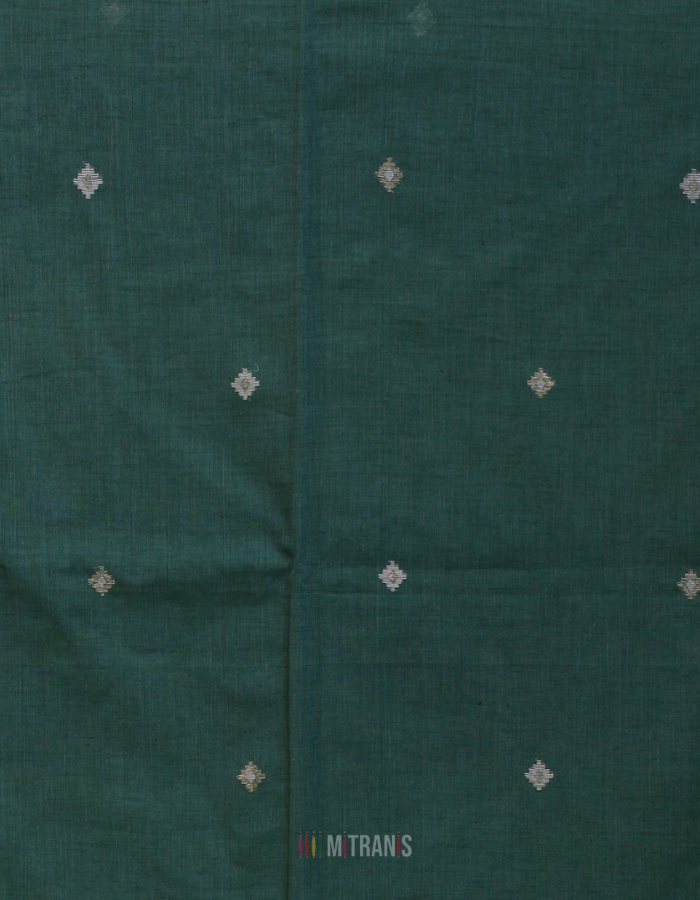 Cotton By Cotton Needle Saree Greenish Jamdani