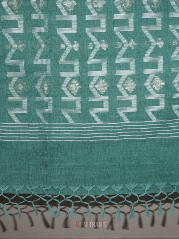 Cotton By Cotton Needle Saree Greenish Jamdani