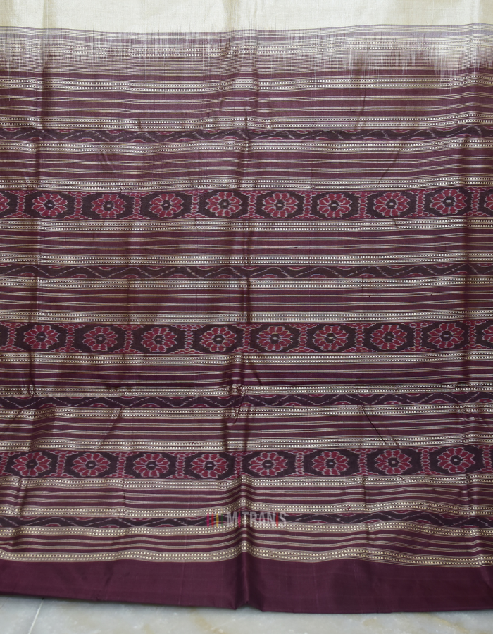 Sambalpuri Fine Twisted Tussar Saree Wine Red - Image 2