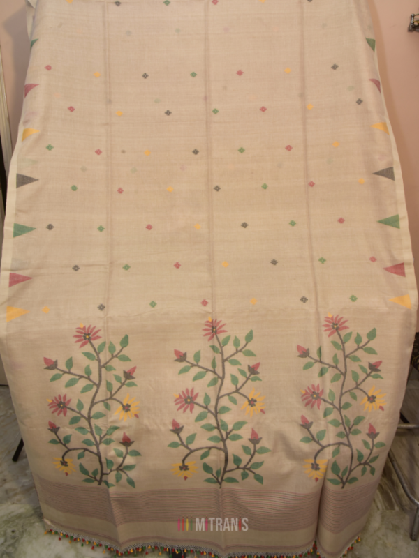 Tussar Cotton Needle Jamdani Saree Multicolour