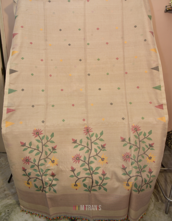 Tussar Cotton Needle Jamdani Saree Multicolour