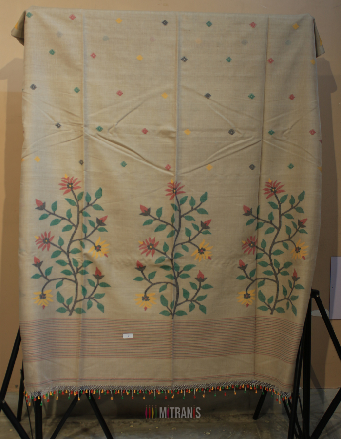 Tussar Cotton Needle Jamdani Saree Multicolour - Image 3
