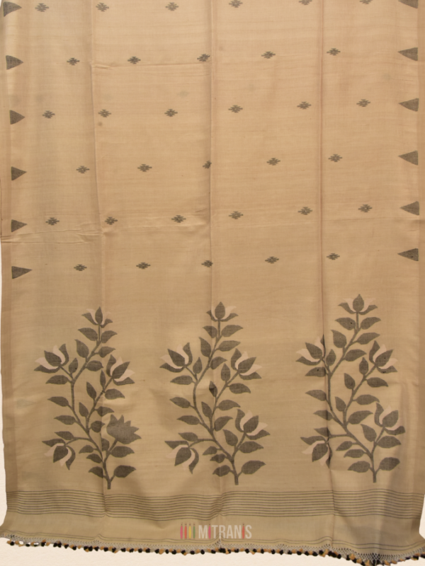 Tussar Cotton Needle Jamdani Saree Black