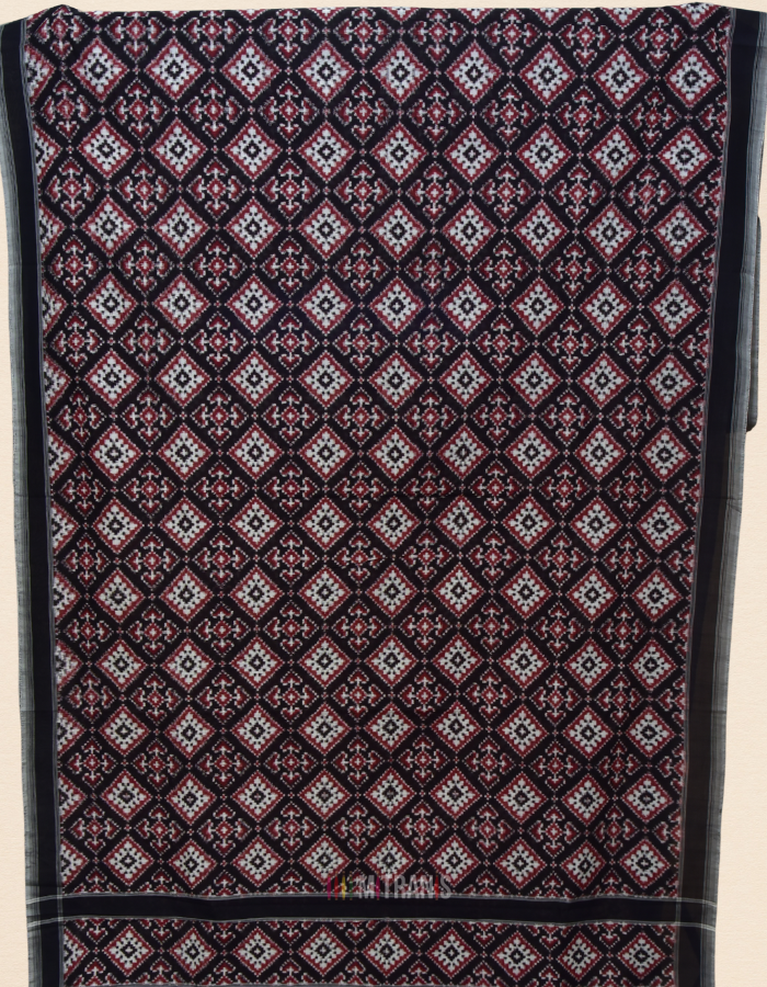 Pure Teliya Double Ikat Black and Maroon Saree