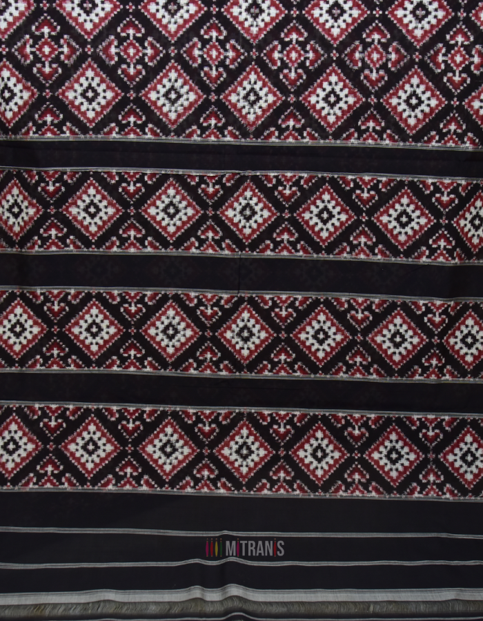 Pure Teliya Double Ikat Black and Maroon Saree