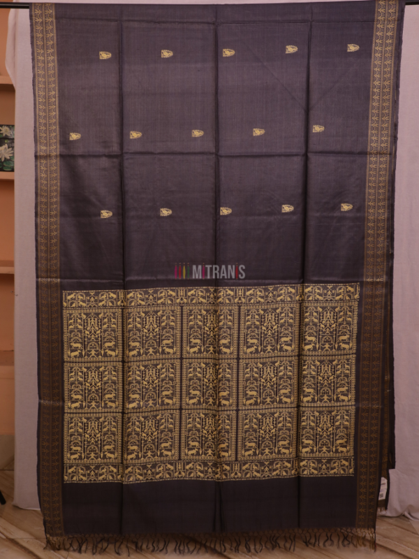 Kosa Tussar Silk Dark Slate Saree