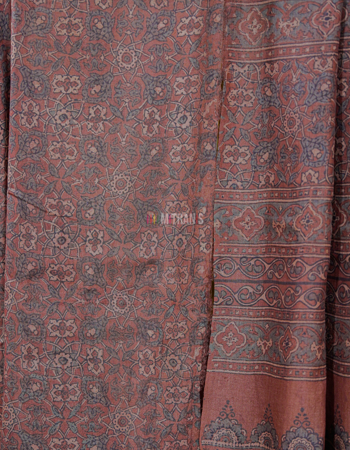 Buy Ajrakh Printed Tussar Silk Saree | Mitranis