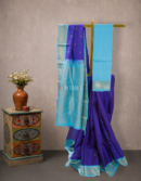 Bluish Purple and Firoze Pure Zari Kanjivaram Silk Saree with Annapakshi Motifs | Mitranis