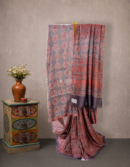 Maroon Ajrakh Tussar Saree with Jaal Block Print | Mitranis
