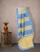 Tussar Assam Silk Saree with Ferozi and Navy Threadwork Border | Mitranis