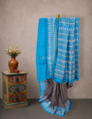 Dark Slate Grey Tussar Kantha Saree with Blue Border