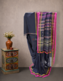 Black Linen Bhujodi Saree with Traditional Anchal | Mitranis