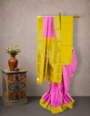 3 Gram Gold Plated Pink Pure Zari Kanjivaram Silk Saree with Mustard Korvai Border | Mitranis