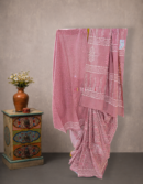 Brown Pink Floral Cotton Dabu Print Saree | Mitranis