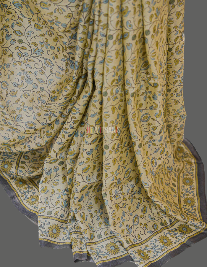 Buy Ajrakh Printed Tussar Silk Saree | Mitranis