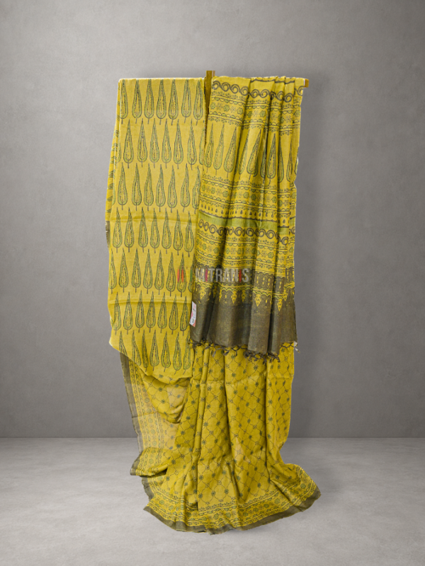 Buy Ajrakh Printed Tussar Silk Saree | Mitranis