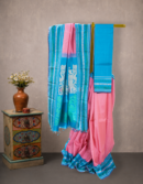 Pink Zero Zari Kanchivaram Silk Saree with Ferozi Korvai Border | Mitranis