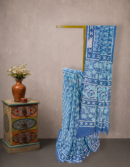 Indigo Small Floral Cotton Dabu Print Saree | Mitranis