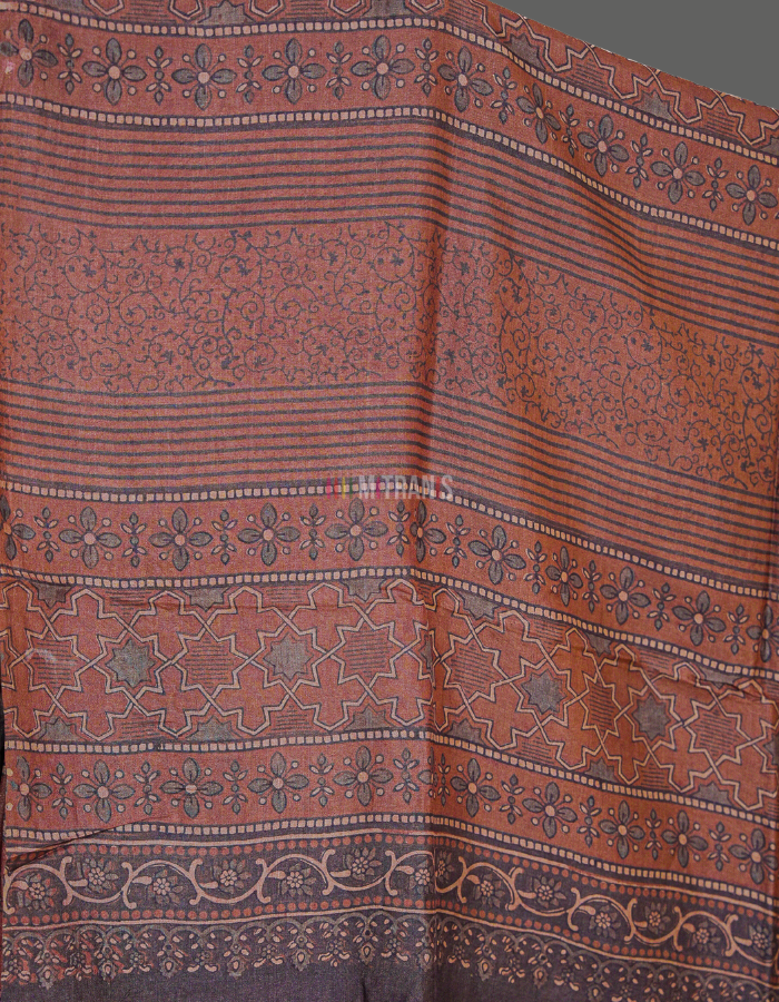 Buy Ajrakh Printed Tussar Silk Saree | Mitranis