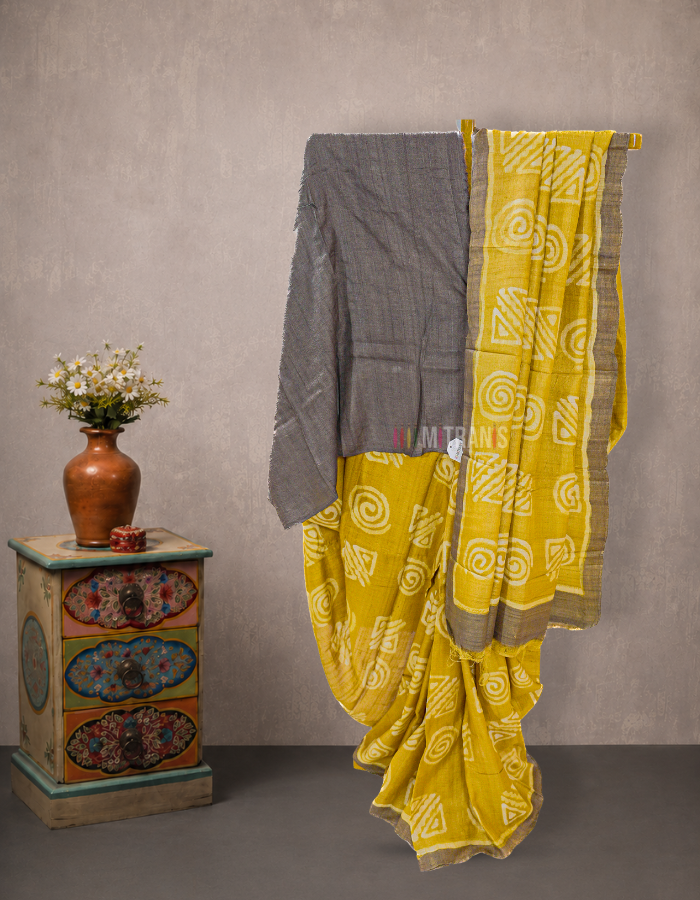 Hand Batik Pure Gachi Tussar Saree with Black Border | Mitranis | Best handloom Saree Collection