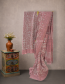 Brown Pink Grey Cotton Dabu Print Saree with Jaal Motifs | Mitranis