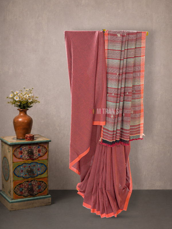 Black Maroon Bhujodi Kala Cotton Saree with Diamond Motifs | Mitranis