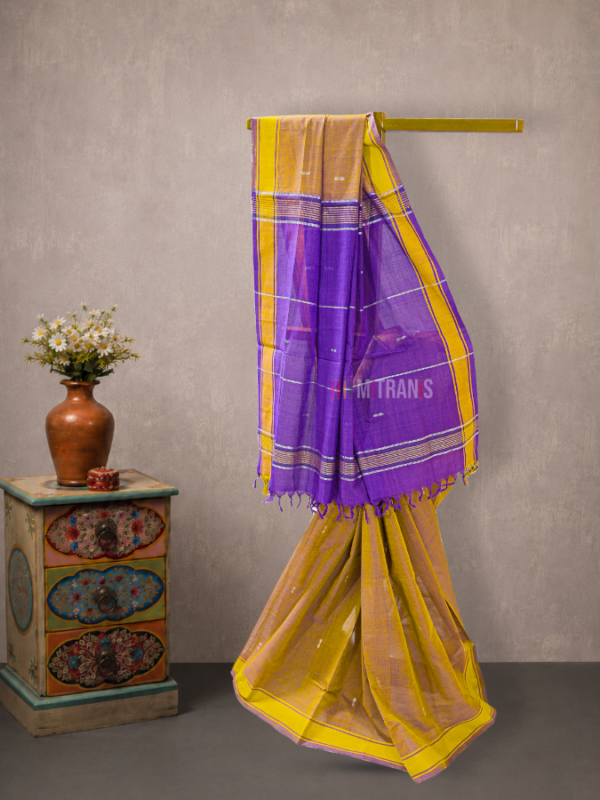 Purple Yellow Dual Tone Udupi Cotton Saree with Butis | Mitranis
