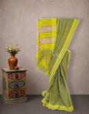 Green Blue Dual Tone Udupi Cotton Saree with White Butis | Mitranis