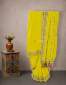 Ochre Yellow Bhujodi Kala Cotton Saree with Heavy Work Pallu | Mitranis